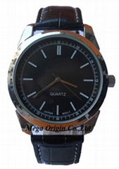 Mens wrist watch with leather strap