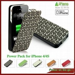 For iPhone 4 backup battery case leather cover