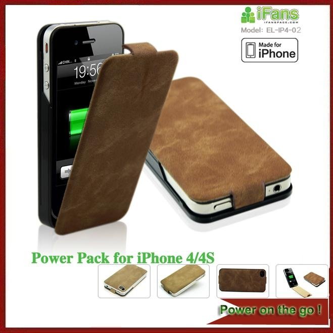For iPhone 4 backup battery case leather cover 2