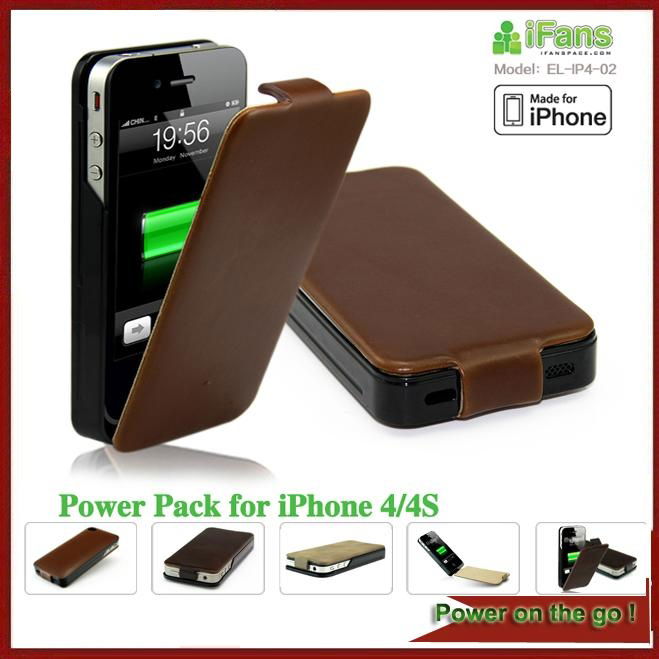 For iPhone 4 backup battery case leather cover 4