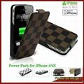 For iPhone 4 backup battery case leather cover 5