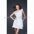 A-Line One Shoulder White Chiffon Above Knee Length Graduation Dress