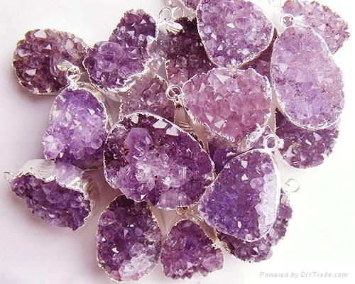 20pcs/MOQ Natural Amethyst Druzy Crystal Wrap Pendant 26-43mm 2