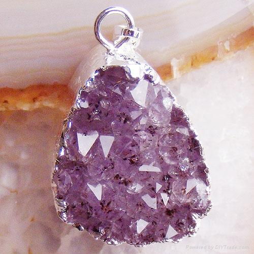 20pcs/MOQ Natural Amethyst Druzy Crystal Wrap Pendant 26-43mm 4