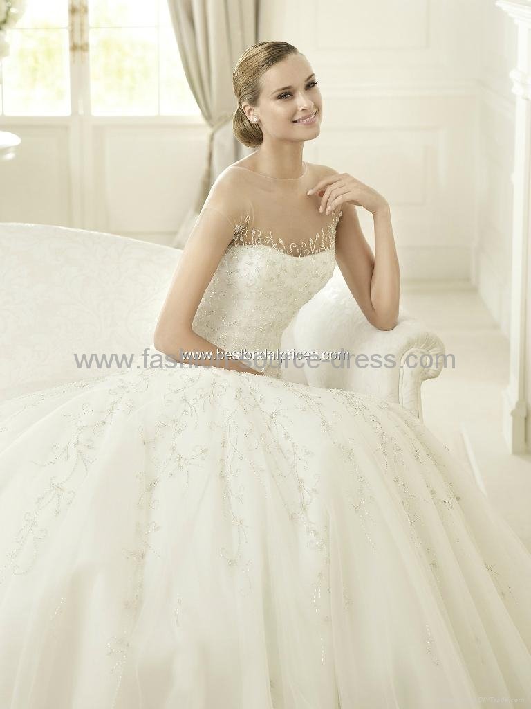 Pronovias Top Quality Embroidery Satin With Tulle Layers Wedding Gown Dress 3