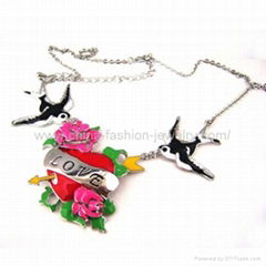 alloy necklace with charms and rhodium plated