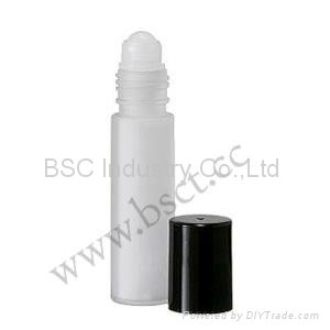 10ml frosted clear glass roll on bottle with black plastic cap 
