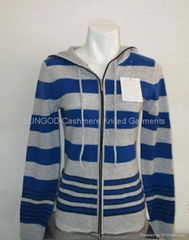 Ladies' stripe hoodie zipper cardigans