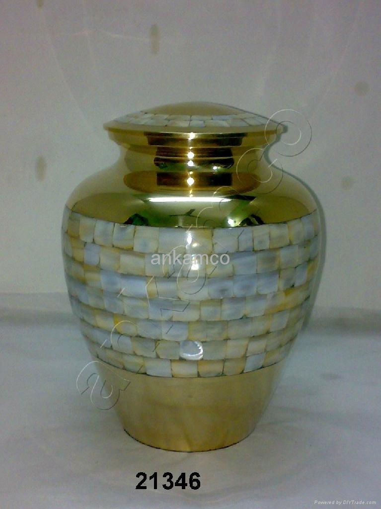 Mother Of Pearl Brass Cremation Urn with Mirror Polished