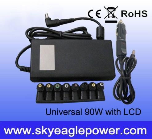 90W home and car(2 in 1) universal ac adapter with Big LCD