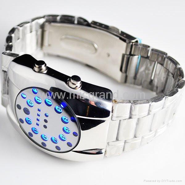 Blue LED Dot Matrix Round Dial Men's Wrist Watch