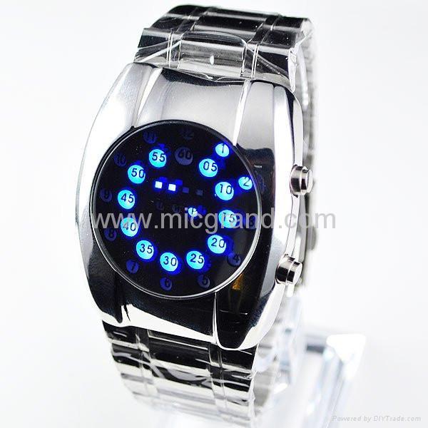 Blue LED Dot Matrix Round Dial Men's Wrist Watch 2