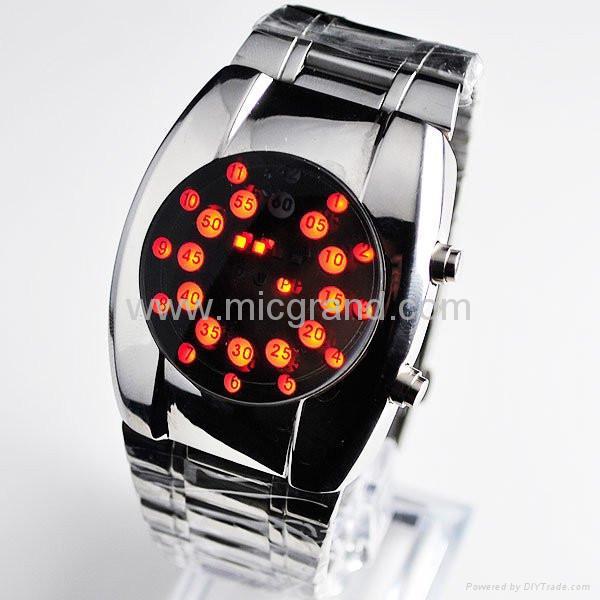 Blue LED Dot Matrix Round Dial Men's Wrist Watch 3