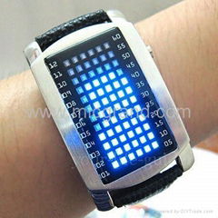 72 Blue LED Flash Light Mens/Ladies WATCH Leather 