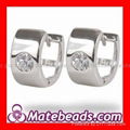 925 Sterling Silver Purple CZ H   ie Hoop Earrings