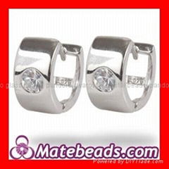 925 Sterling Silver Purple CZ H   ie Hoop Earrings