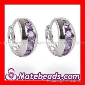 925 Sterling Silver Purple CZ H   ie Hoop Earrings 4