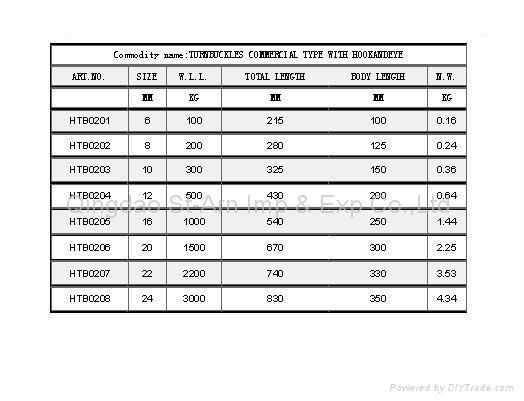 TURNBUCKLES COMMERCIAL TYPE WITH HOOKANDEYE  2