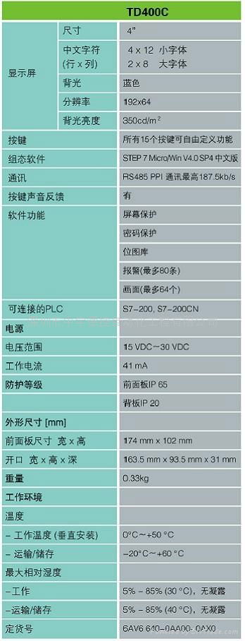 西门子TD400C文本显示器6AV66400AA000AX0 2