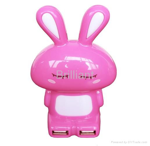 Rabbit shape 4 Port USB HUB 2.0 with 7-color Mood Light