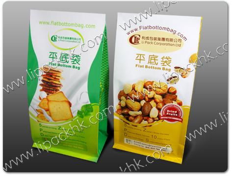 Flat Bottom bag for dry fruit and bakery food packaging