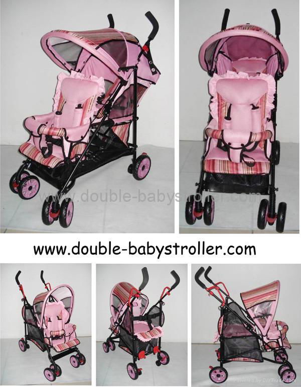 pink double pram