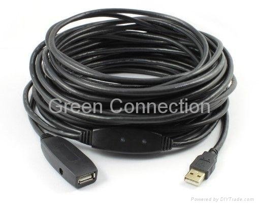 USB 2.0 Extension Active Repeater Cable 25m with DC-jack