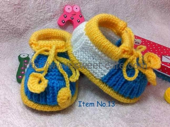 Handmade Hand Knit Beaded Crochet Baby Shoes Booties with Crochet Strap