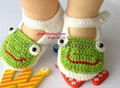 Handmade Hand Knit Crochet Baby Girl Shoes Booties Flats with Crochet frog 1