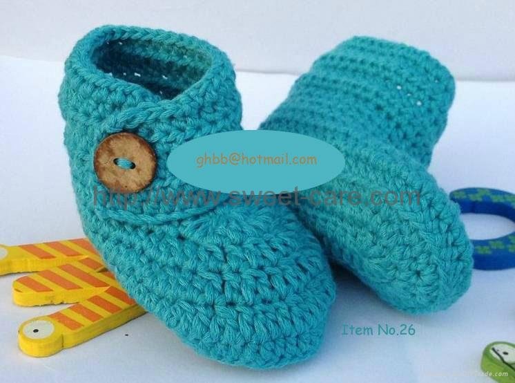 Handmade Hand Knit Crochet Baby Shoes Booties with bear theme（Item No.26） 3