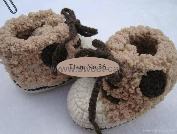 100% Hand made Knit Crochet Flower Baby Shoes（Item No.36）