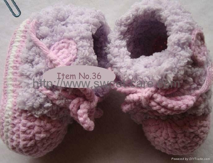 100% Hand made Knit Crochet Flower Baby Shoes（Item No.36） 2