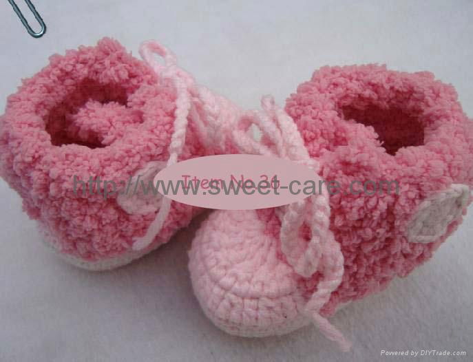 100% Hand made Knit Crochet Flower Baby Shoes（Item No.36） 3