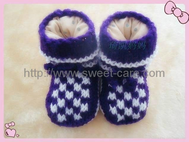 Handknitted baby booties/shoes,cotton lining,high upper (Item No.1) 2