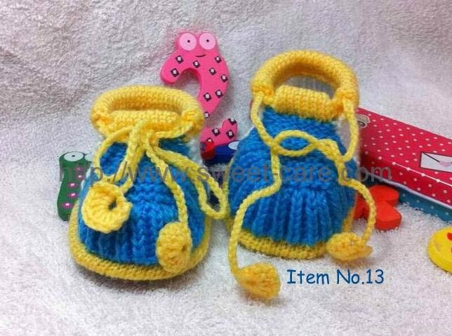 Handmade Hand Knit Beaded Crochet Baby Shoes Booties with Crochet Strap 2