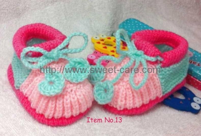 Handmade Hand Knit Beaded Crochet Baby Shoes Booties with Crochet Strap 3