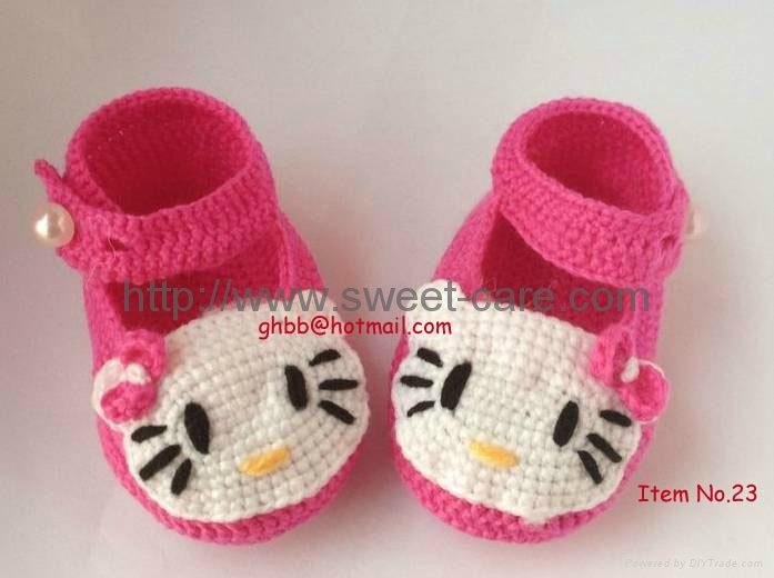 Handmade Hand Knit Crochet Baby Shoes Booties with hello kitty theme（Item No.23） 2