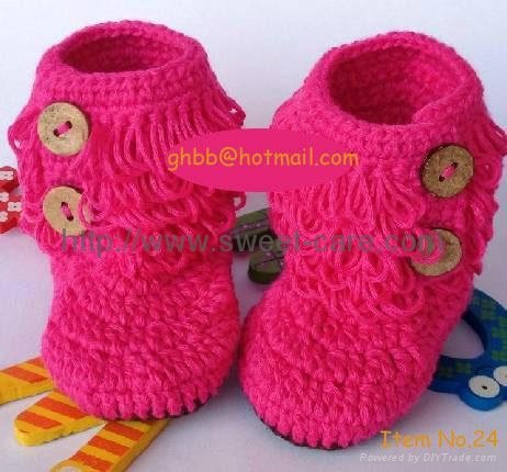 100% Hand made Knit Crochet Flower Baby Shoes(Item No.24) 2