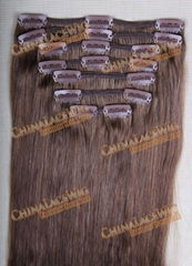 Chinese virgin hair weft clip on hair extention