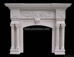 white sandstone fireplace