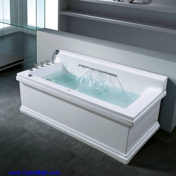 rectangular whirlpool bathtub with big water fall