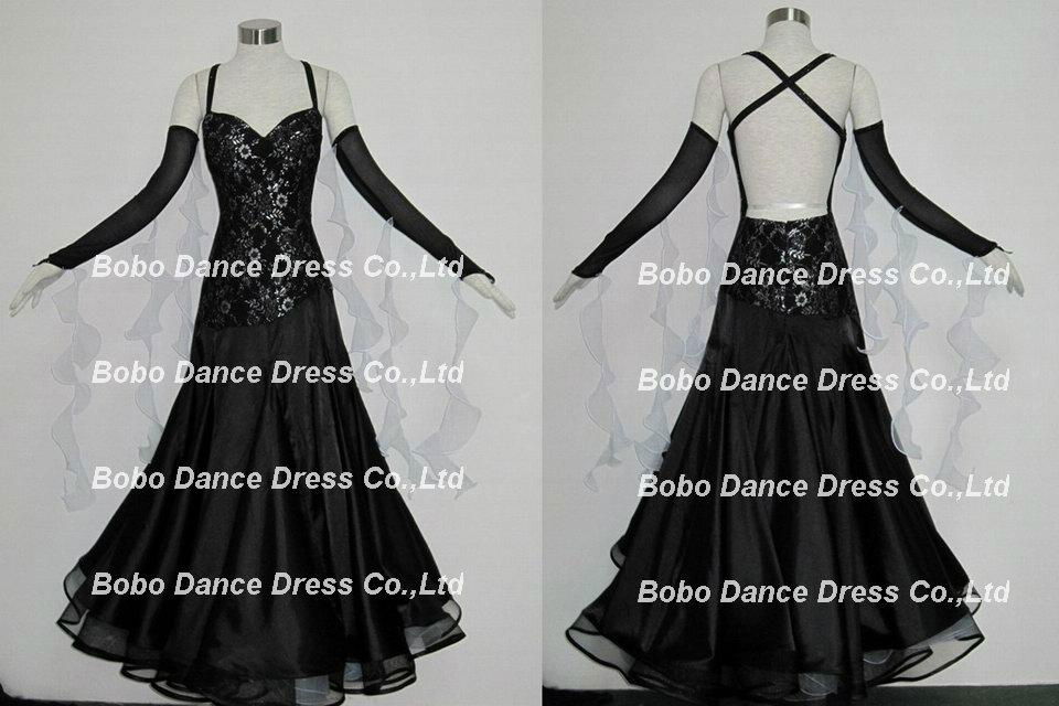 Crystal Silk Black Ballroom Dance Dresses