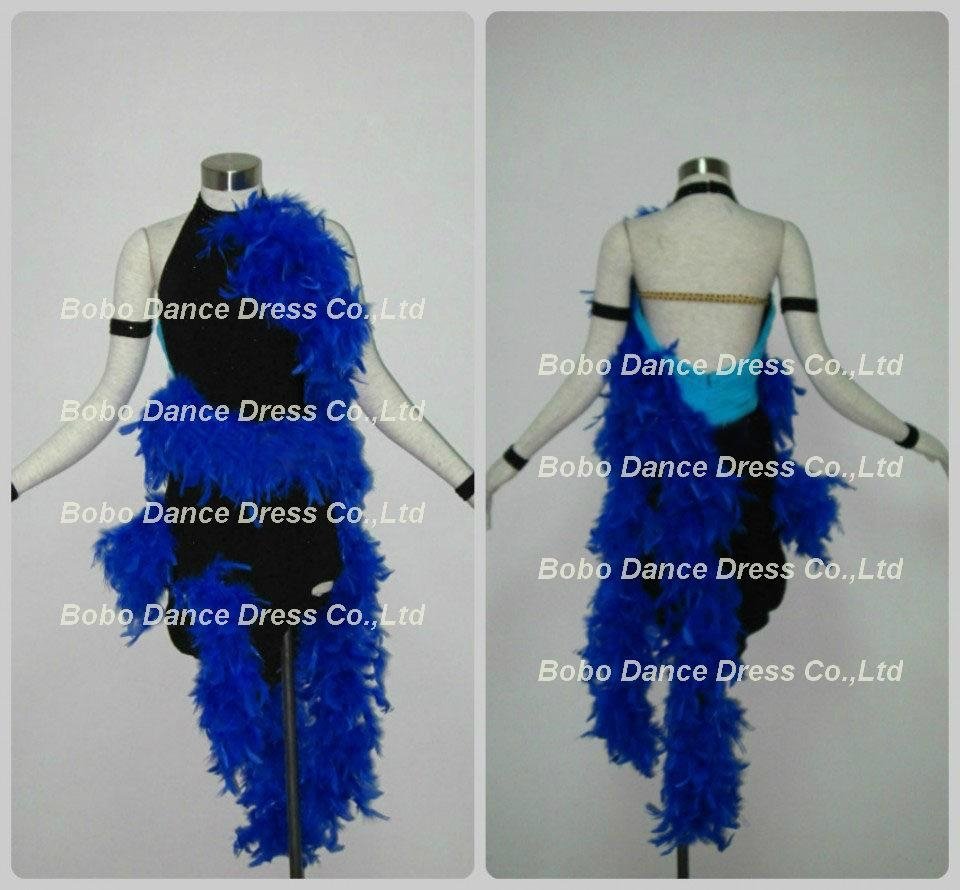 Blue and Black Feather Latin Dance Wear