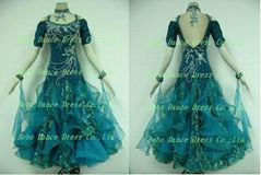 Dark Green Flowery Silk Ballroom Dancing Dresses Girls