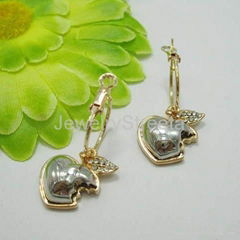 Women Gold Tone Bitten Apple Heart Earrings Jewelry Wholesale from China 