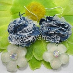 Chic Women's Costume Jewelry Fabric Earrings Faux Pearl White Topaz Charm Studs 