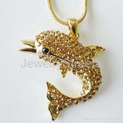 Custom Gold Rhinestone Dolphin Pendent Necklace Jewelry Manufacturer Goden CZ 