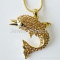 Custom Gold Rhinestone Dolphin Pendent Necklace Jewelry Manufacturer Goden CZ 