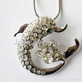 Custom Gold Rhinestone Dolphin Pendent Necklace Jewelry Manufacturer Goden CZ  2