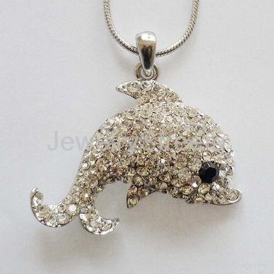 Custom Gold Rhinestone Dolphin Pendent Necklace Jewelry Manufacturer Goden CZ  3